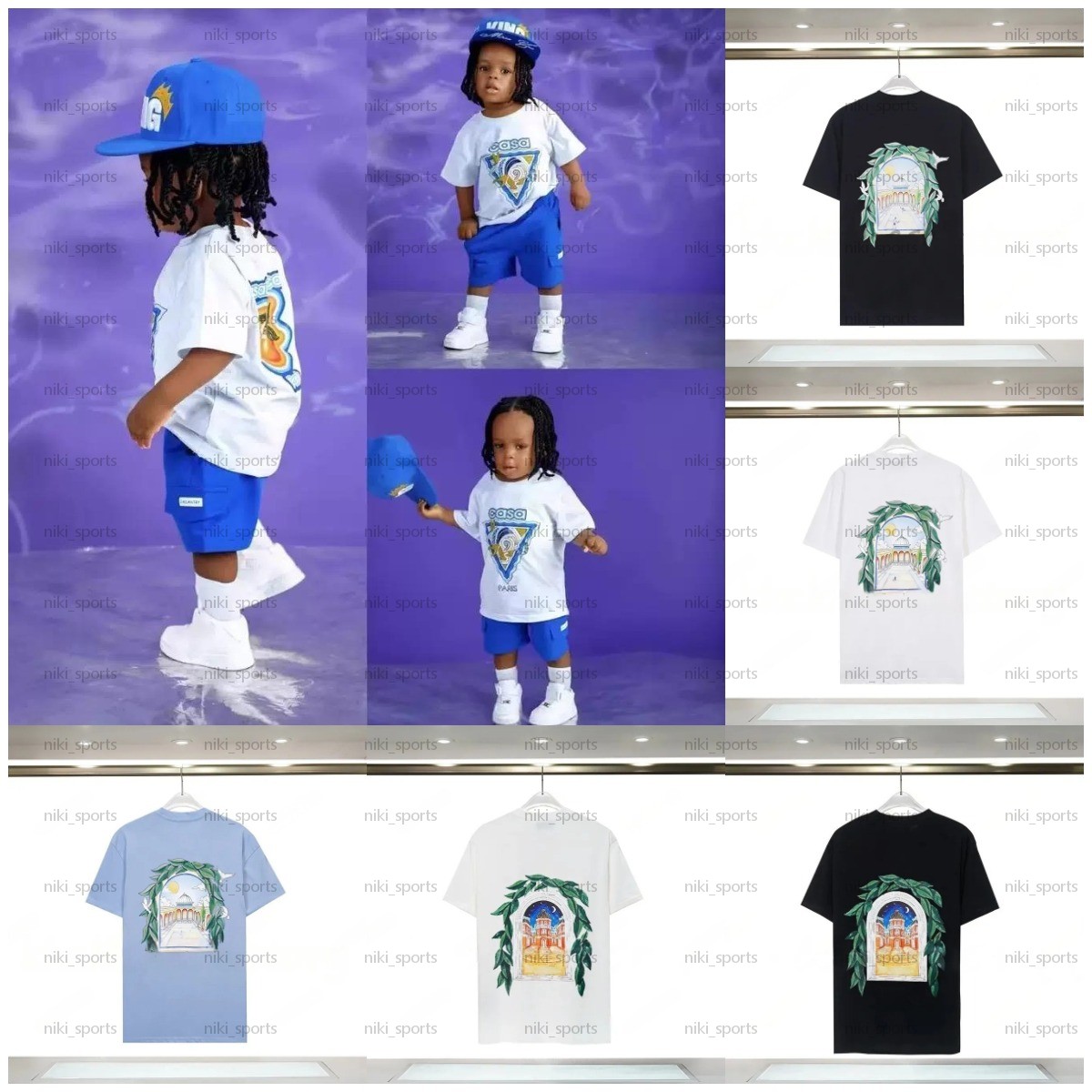 Designer Casasblancaly Été Style Marocain Dream Gate Imprimé 100% Coton T-shirt Hommes et Femmes Street Fashion Casual Manches Courtes Top Set Le
