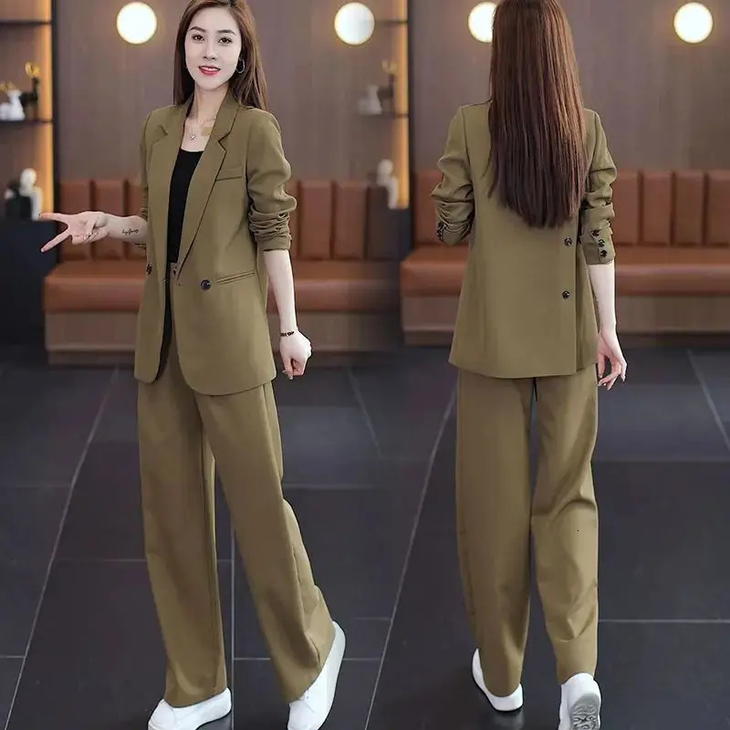 Womens 2025 Autumn Winter Fashion Professional Suit Trousers Two Piece Korean Elegant Casual Blazers Pants Matching Set 260414BJ