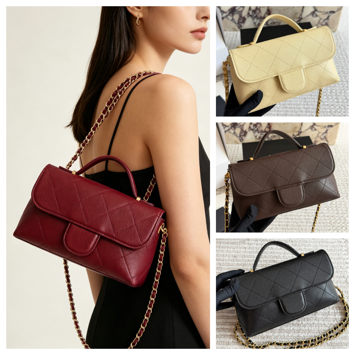 Top Quality Caviar Quilted Chain bag Designer Top Handle Flap bag Mini Chain Crossbody Shoulder Bag Handle Evening bag Luxury Gold Turnlock Flap bag