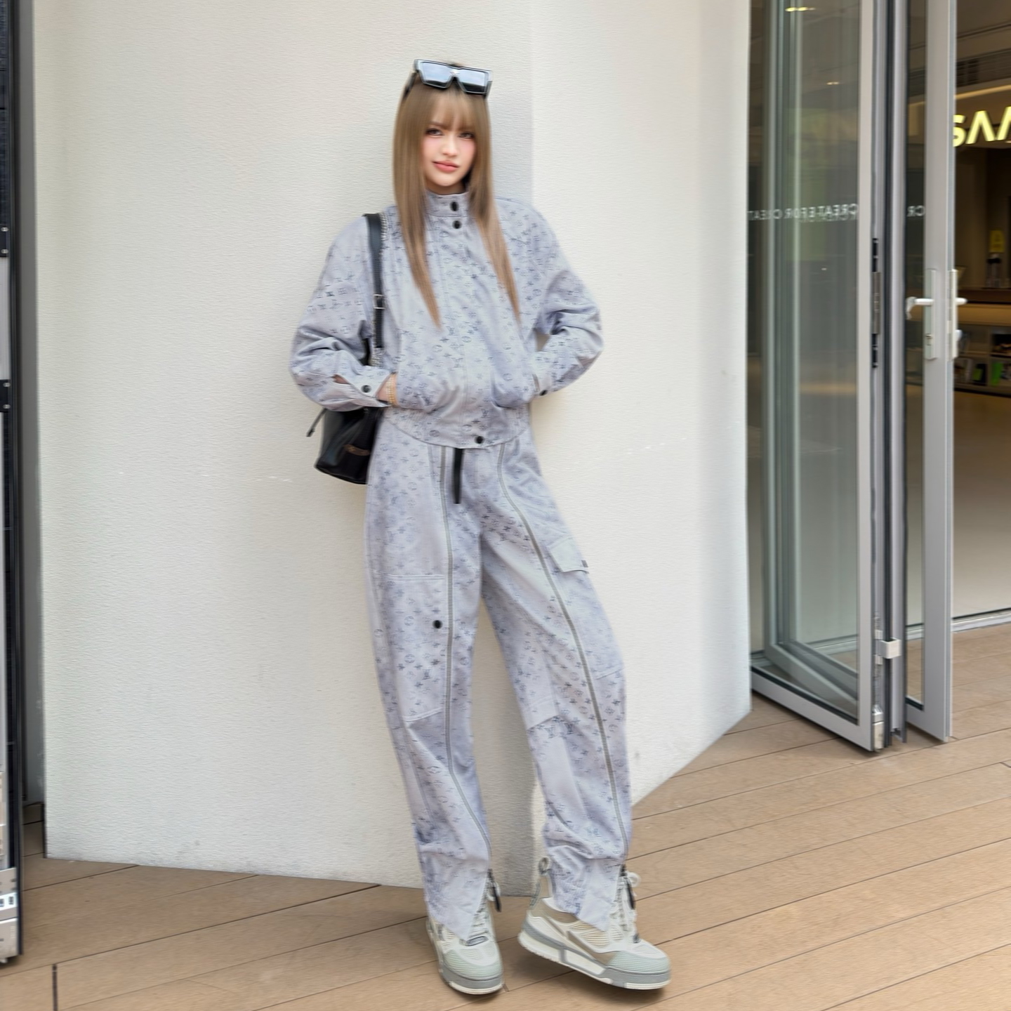 Ensemble veste et pantalon en Denim bleu foncé à fermeture éclair pour femmes, Style de styliste haut de gamme, mode de luxe, motif Floral foncé