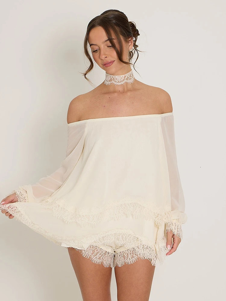 JULISSA MO Sexy Off Shoulder Patchwork Lace Women T-shirt Long Sleeve Backless T-shirt Summer Loose Casual Party Streetwear 2026 260416BJ