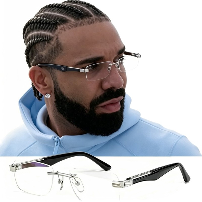 Nouveau cadre de lunettes carré minimaliste polyvalent sans monture, design esthétique typique, planche métallique unisexe, décontracté, Business
