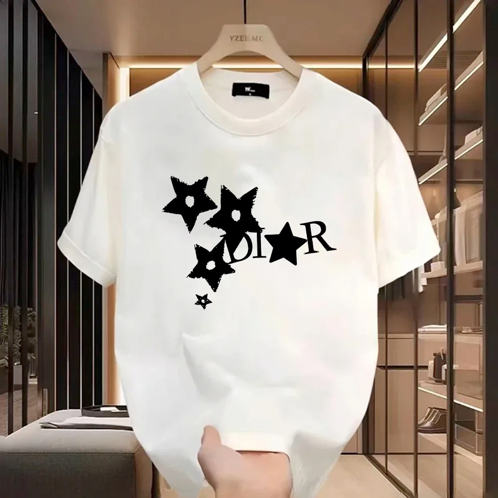 2026 Summer New Printed Design Casual Men's T-shirt Fashionable and Versatile Light Luxury Loose Short Sleeve Black and White Free Shipping Siz
