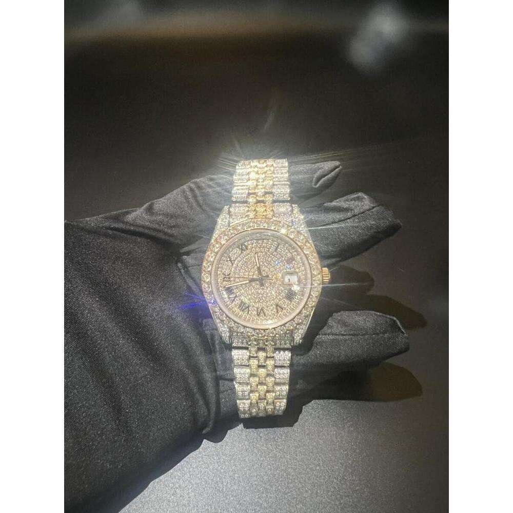 Vvs High Quality Moissanite Watch Iced Out Hip Hop Moissanite Watch Diamond Watch Bust Down Mechanical Watches Honeycomb Set Equipped With 20Mm 3Row