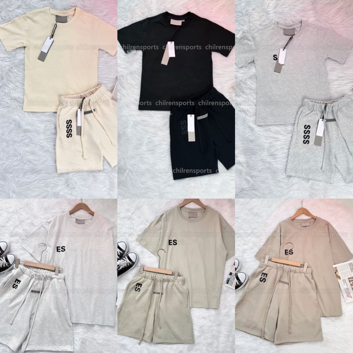 Designer kids T shirts sets toddlers suit big boys girls Clothing Sets summer black white grey Clothes childrens set-image-1080142438