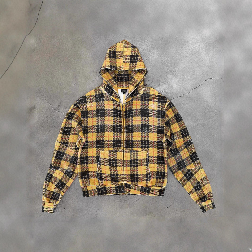 Neutral Cut brand trendy casual fall winter retro trend streetwear plaid zipper hooded sweatshirt slimming and versatile mens style