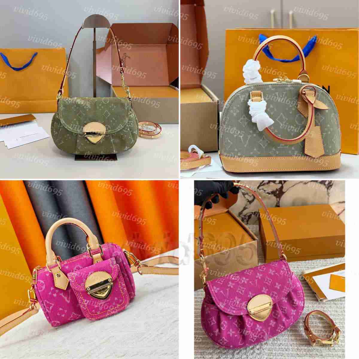 pink NANO jean bag sunset denim Green Retro jeans Almass Womens designer BAGGY Baguette Shoulder Bags LIV POCHETT underarm purse flap crossbody