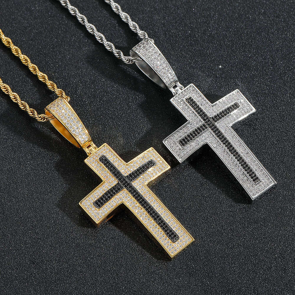 Vintage Cross with Micro-Inlaid Moissanite Black Unique and Trendy Men's Hip Hop Pendant Necklace available for drop shipping