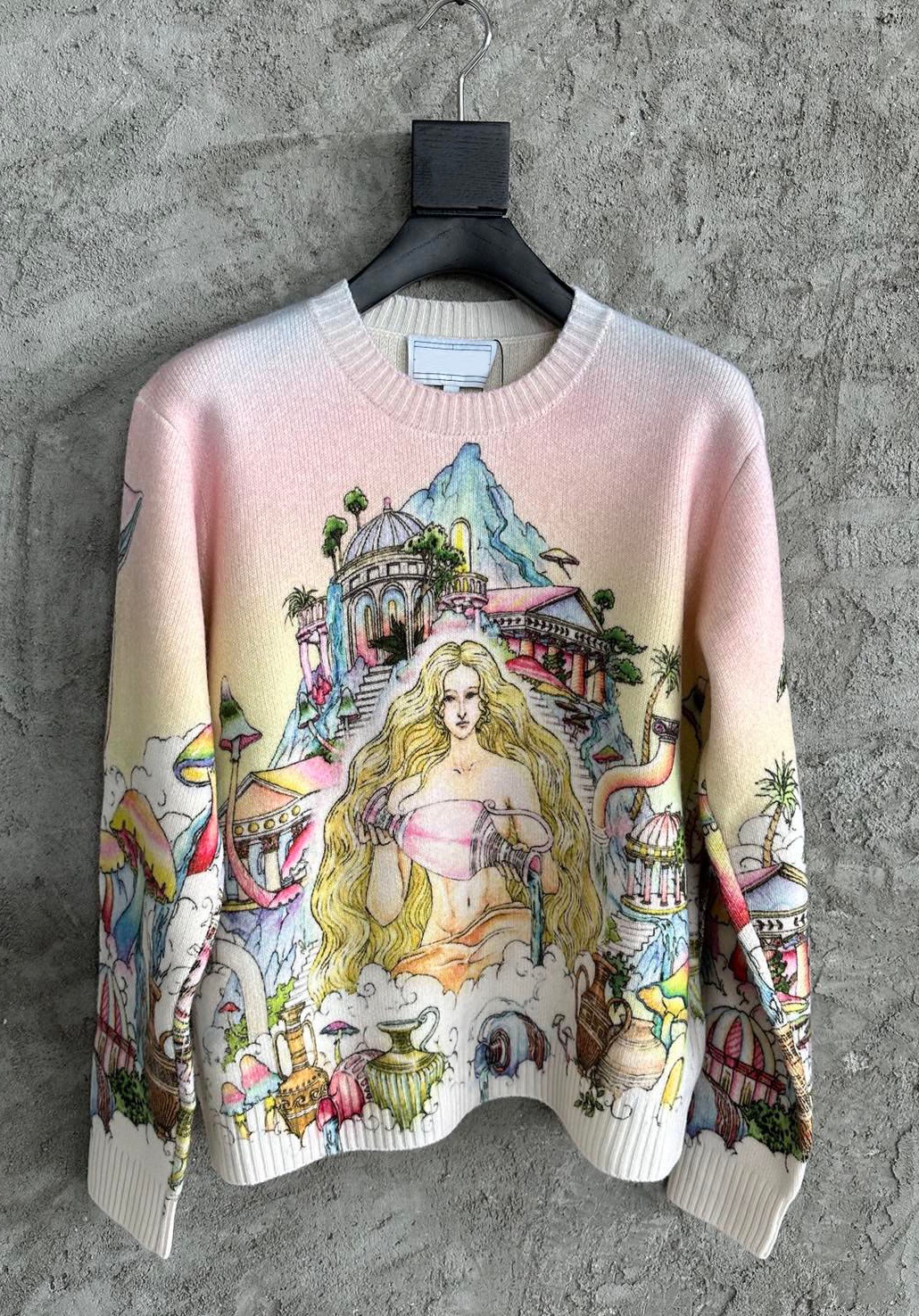26ss casabalnc top quality new color pattern printing men and women casual loose round neck pullover pure wool fashion versatile knit cardigan sweat