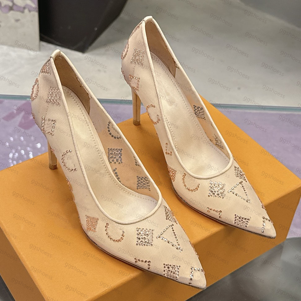 Dress Shoes Gala Pump Designer Hight Heel Shoes Womens Sandals Translucent Mesh Hot Diamond High Heels Classic Pump Shoes