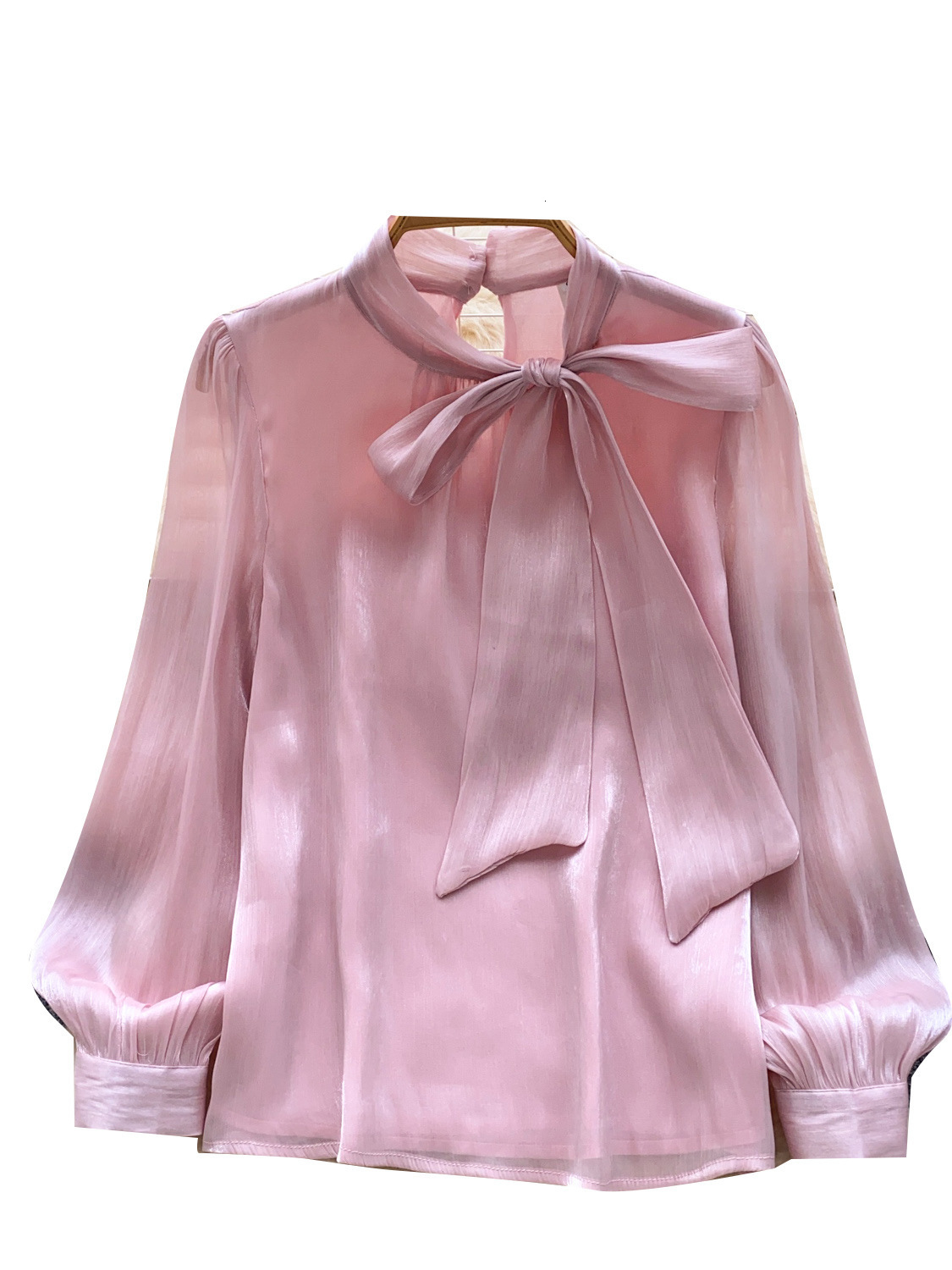 ZANZEA Organza Women Blouses Elegant Office Lady Bowtie Neck Lantern Sleeve Blusas Mujer Fashionable See-through Sheer Tops 250310