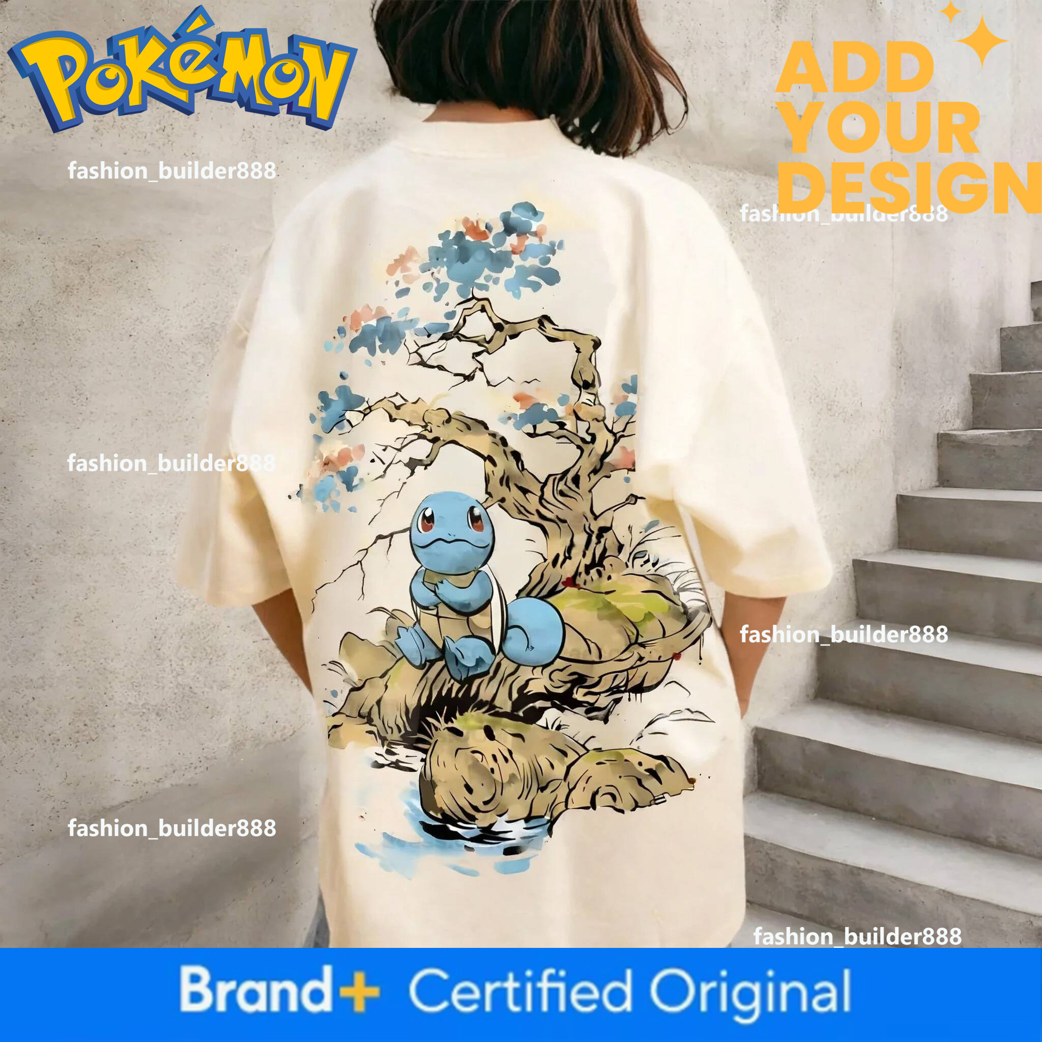 Pokemon Anime Squirtle Printing Cotton T-Shirt Women's Summer New American Hip-Hop Trend Daily Loose Y2k Parent-Child Top