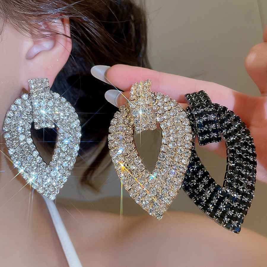 Silver needle heavy-duty diamond-studded water drop full-diamond high-end earrings, luxurious and elegant, face-slimming earrings-image-1102231327