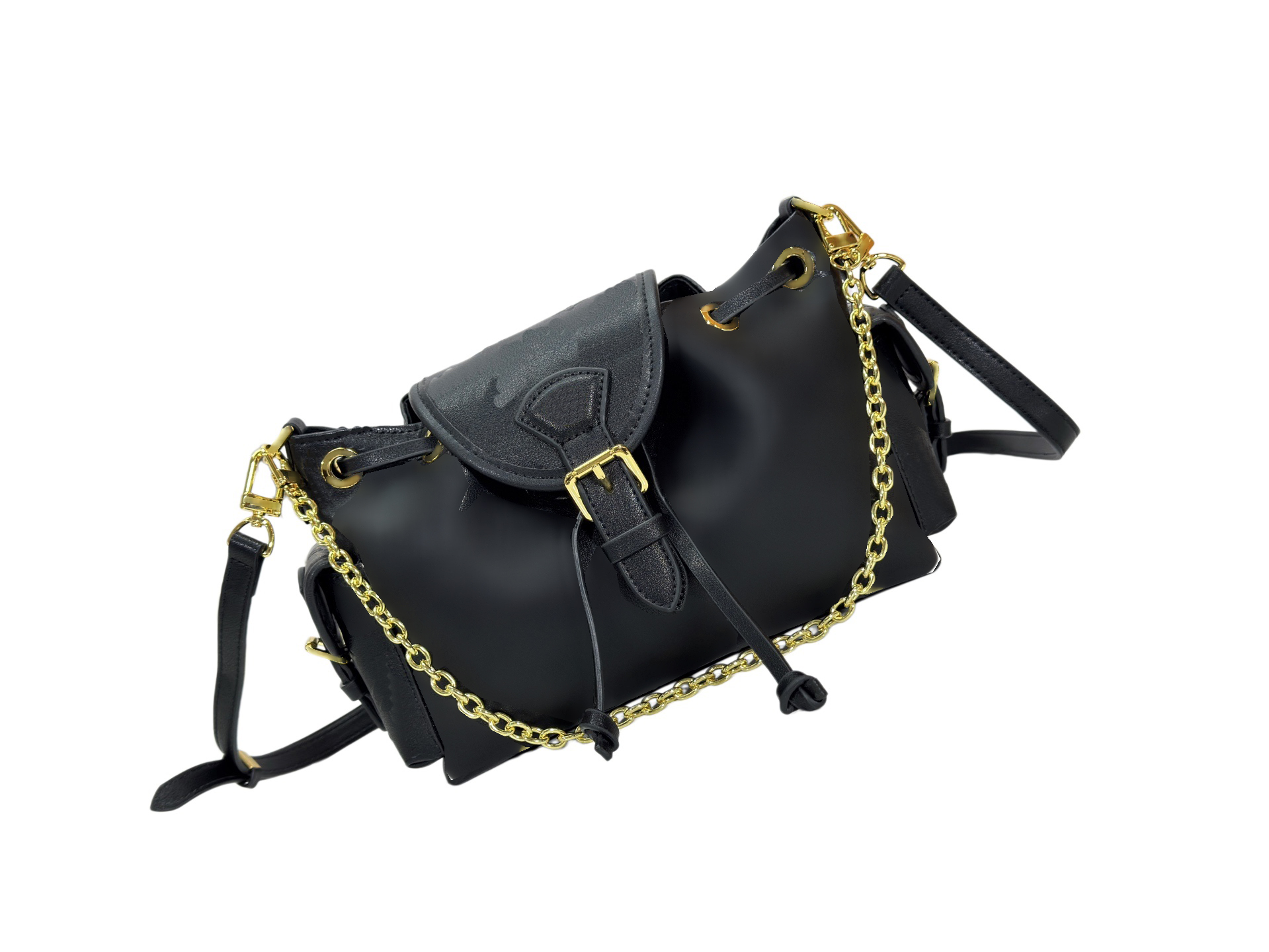 This designer bag features a chubby, soft and cute bucket body with adorable small pockets on the sides, a bucket version of a backpack.-image-1102324348