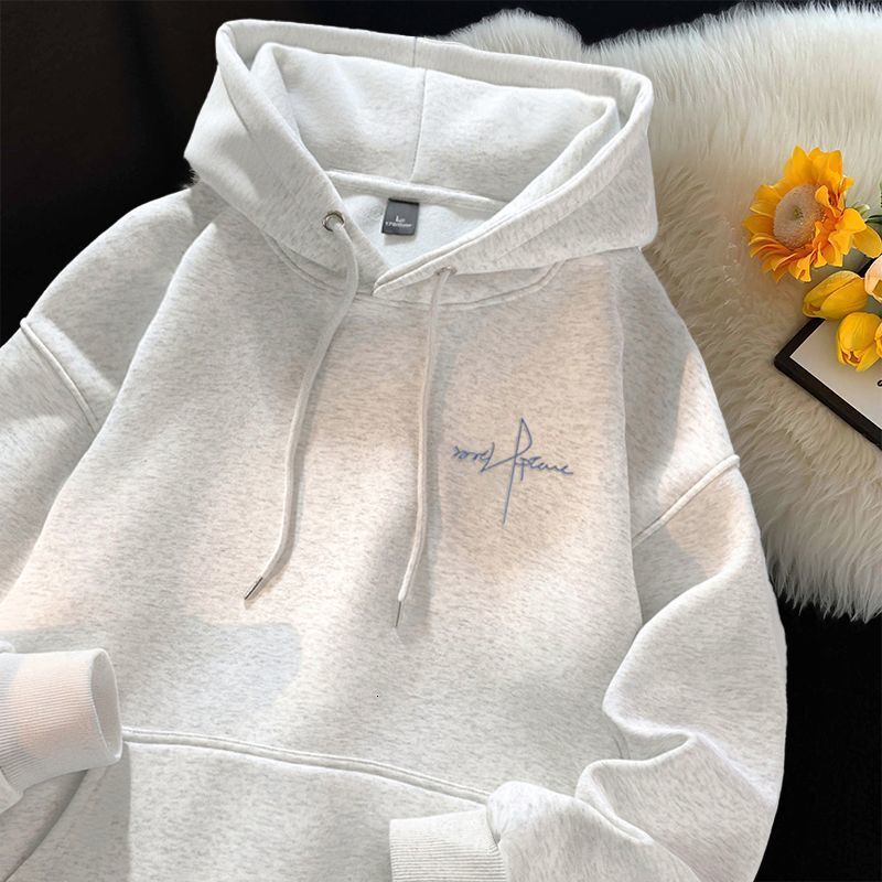 Diseñador de marca de lujo Hombres Otoño Invierno Forrado con forro polar Letra gris Impreso Estilo americano Sudadera con capucha Casual Ropa de ca