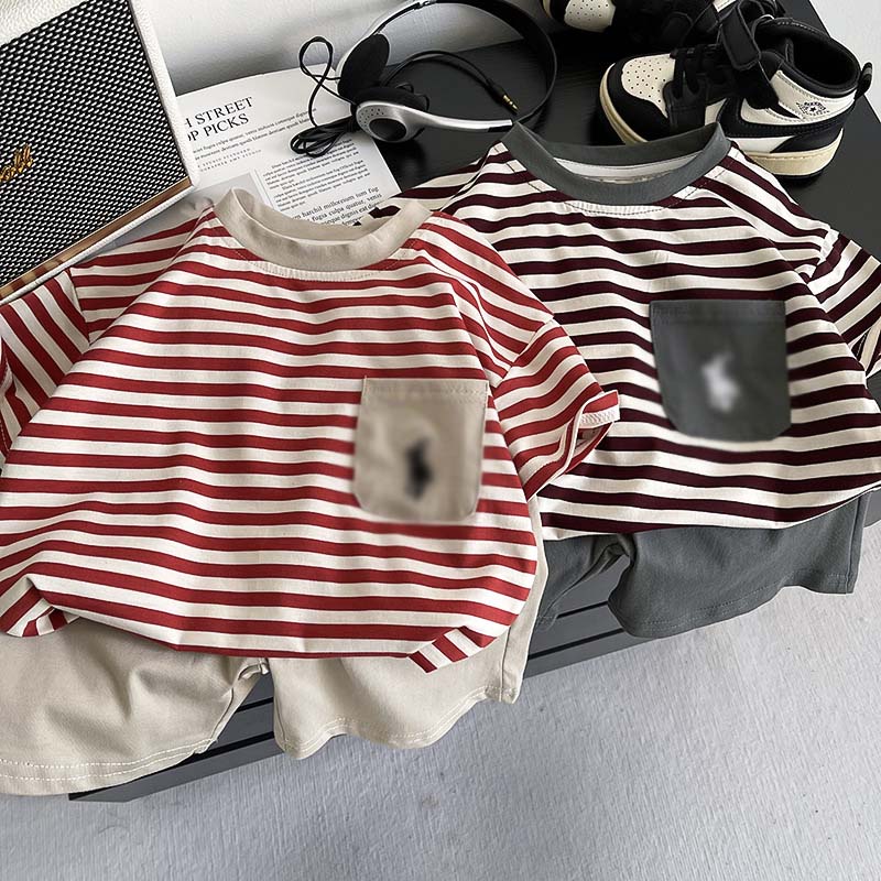Children's Clothing 0-5 Years Toddler Boys Summer Outfits Luxury Designer Baby Boy Clothes Casual Striped Breathable O-neck Short Sleeve Shi-image-1102231009