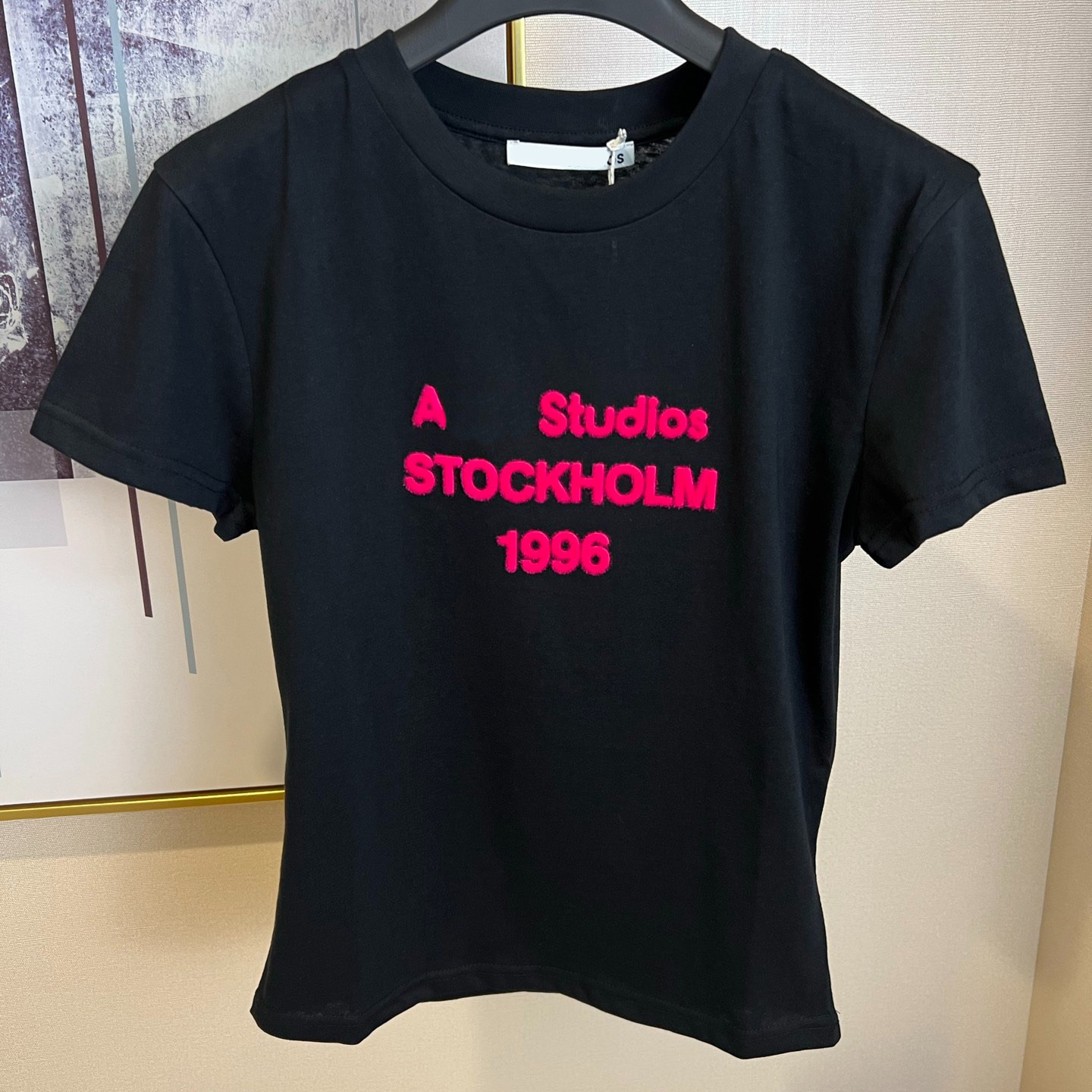 Dames T-shirt van katoen-linnenmix met lange mouwen, casual streetwear T-shirt met gevlokte print, Studios Designer-T-shirt, zwart-witte kleuren 42w