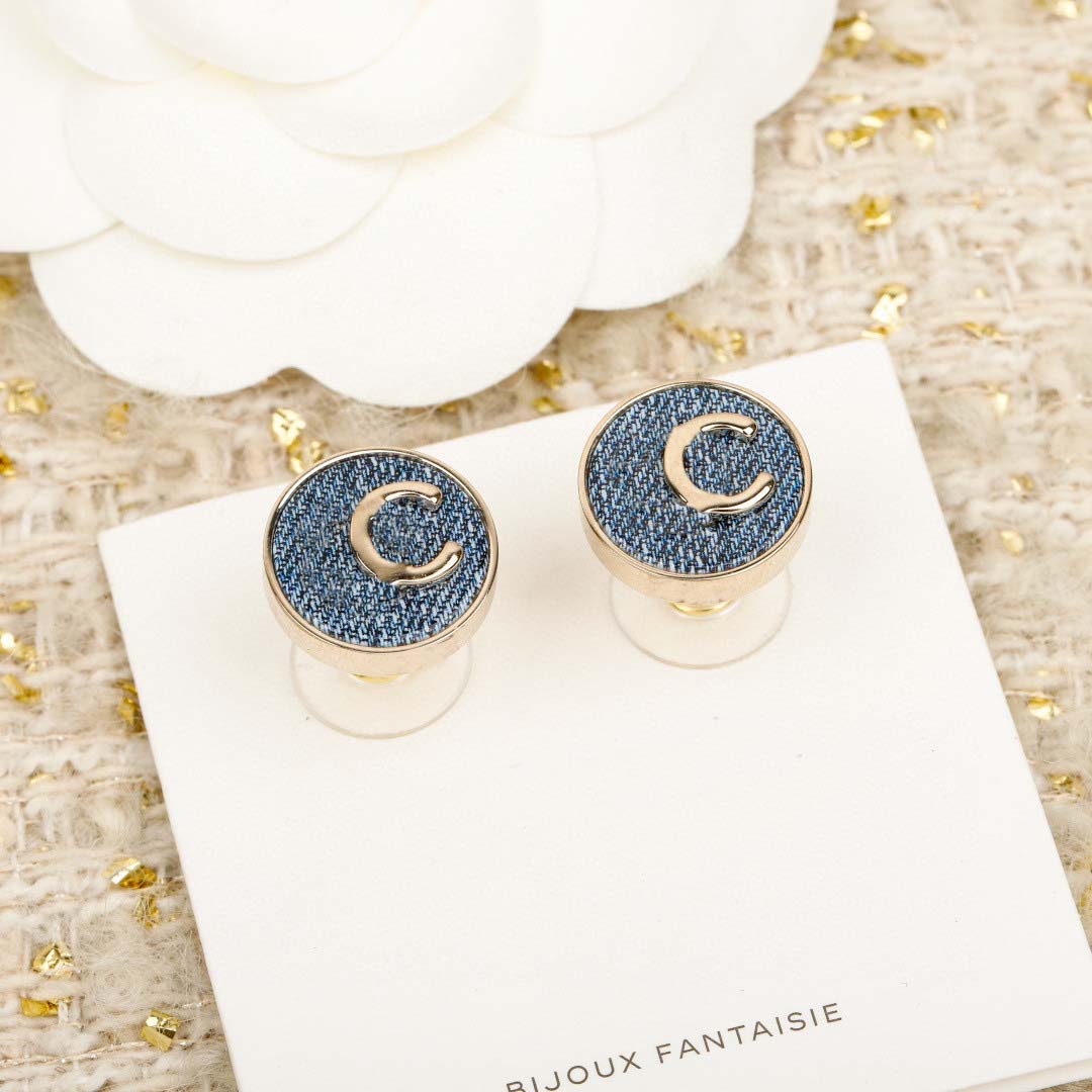 2026 Luxury quality charm small round shape stud earring with blue color design in 18k gold plated fabric desgin PS6566B