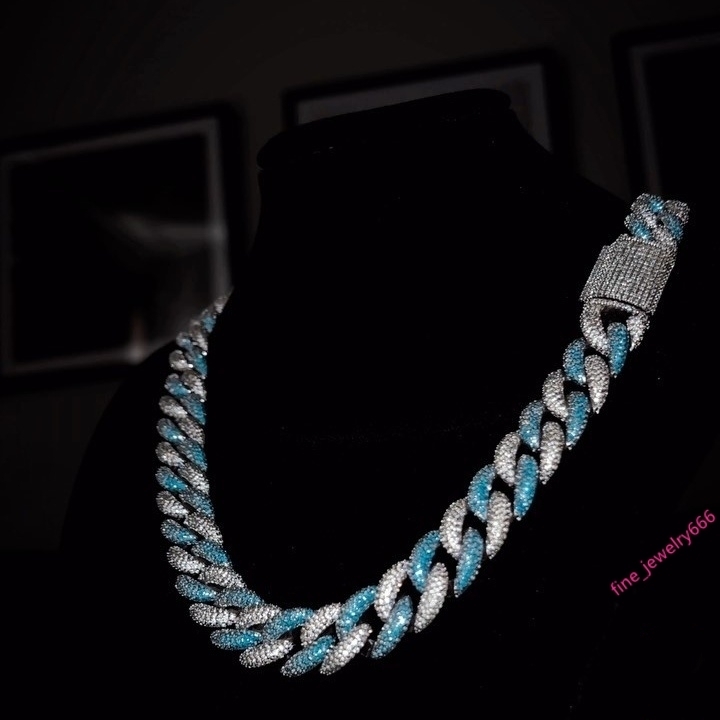 20mm Cuban Link Chain 2 Tone Hiphop VVS Iced Out Diamond 925 Sterling Silver Moissanite Cuban Chain