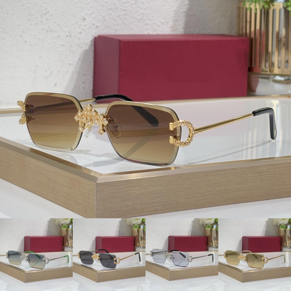 Diamond cut sunglasses for women designer men rimless lenses vintage buffs clear turn color lenses photochromism gold metal flower glasses shades Lu