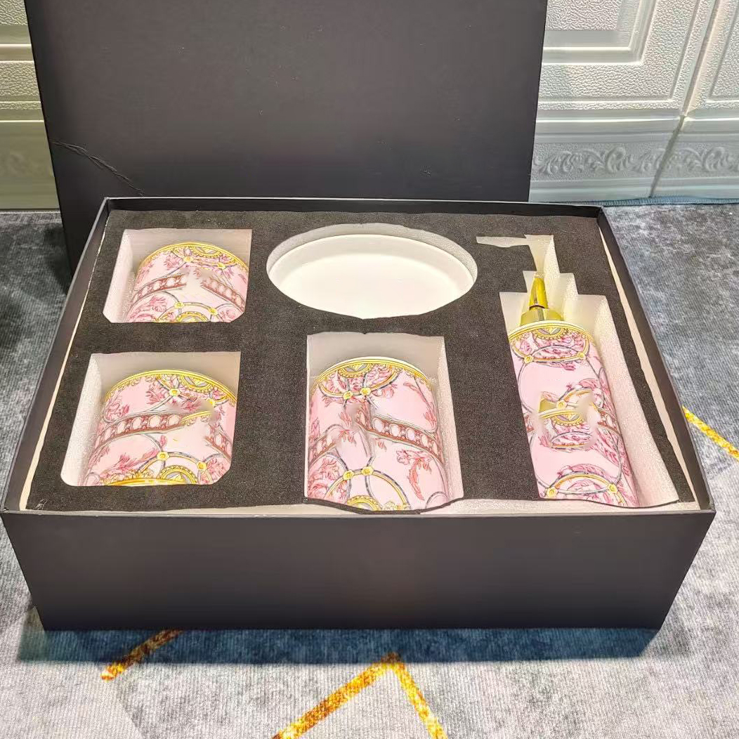Sanitary Ware Washing Set Five-Piece Sets Ceramic Lotion Bottle Bathroom Decoration Hotel Household-image-1102399494
