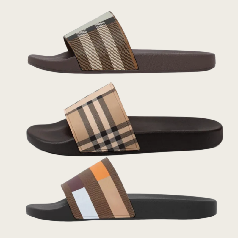 Designer shoes Vintage Tartan Check Slide Sandals for Men & Women, British Style Casual Flat Slippers for Summer Beach