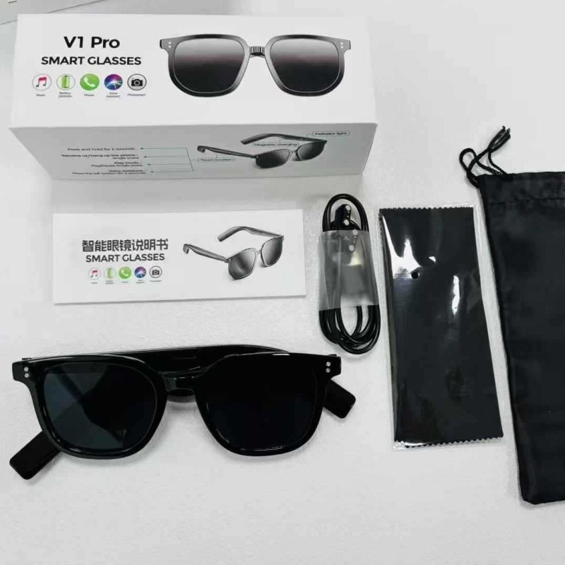 2026 New Arrival V1 Pro Smart Glasses Bluetooth Audio Sunglasses Dual Magnetic Charging Polarized Lens Sports Outdoor Open Ear Hands-Free Calling Mu