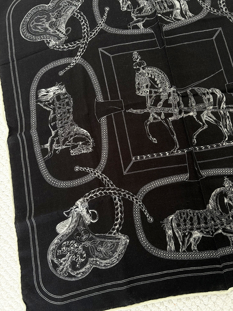 65CM Silk Wool Black Scarf Women Square Shawls Foulards Femme Luxury Designers Small Bandanas Belt Neck Accessories Gift Horse Print