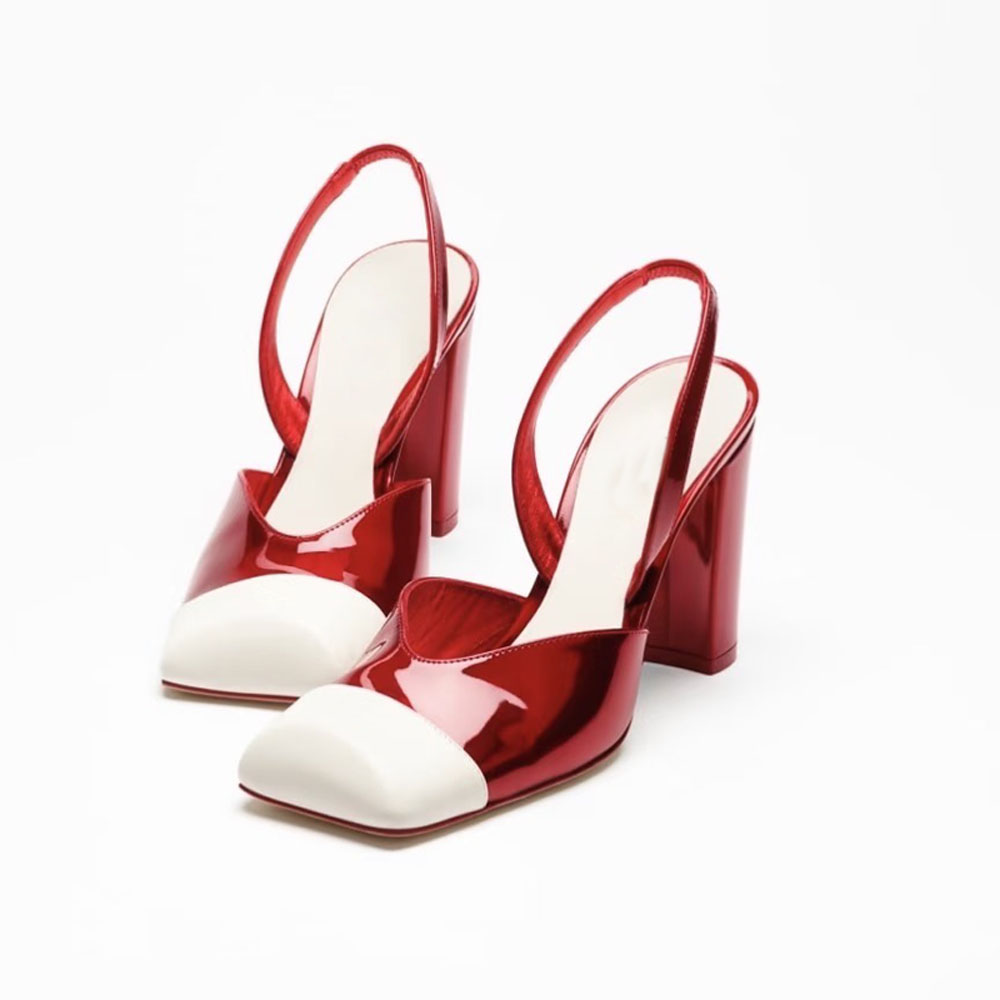 top quality fashion Patchwork Slingbacks Pumps Luxury designer women slip on square toe Chunky Heel shoes Fashion new ladies dress shoes High heel s