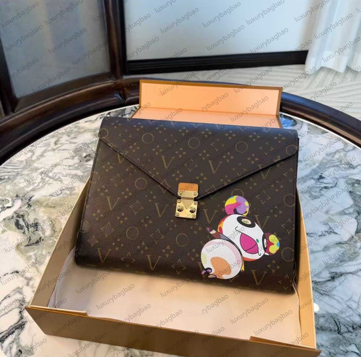 Designer file bag mens and womens brown floral letter sealed file bags folder clutch bags credit card wallet Can store files tablets laptops and off