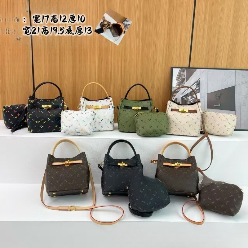 2 pcs set ladies bucket handbag vintage floral print tote bag with detachable small pouch womens casual shoulder bag set