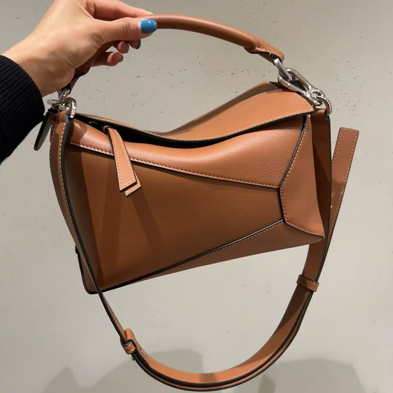 12A top puzzle designer handbag smooth soft calfskin patchwork genuine leather women shoulder crossbody 24cm tote Fashion Geometric bag 12A quality