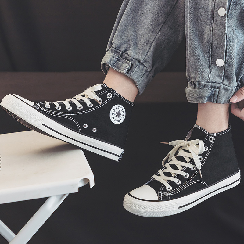 Men Shoes Men's Canvas High Top Men's Trendy Casual Sneakers 2026 New Summer Couple's Breathable Cloth Solid Color Vulcanized Footwea