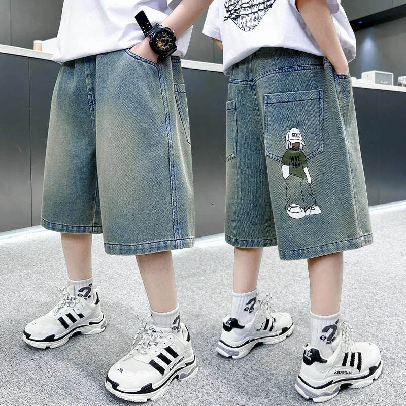Boys Denim Shorts Summer Tween Childrens Loose Teen Pants High Quality Boys Clothes Short Jeans 5 6 7 8 9 10 11 12 13 14Y 260415BJ