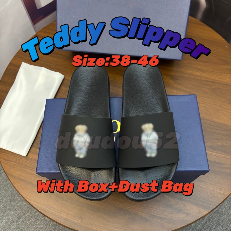 Free Shipping 2026 Designer Fashion polo teddy slipper Sliders Slide Sandals slides for men Hot Unisex Pool Beach Flip Flops Quality With Box Size 3