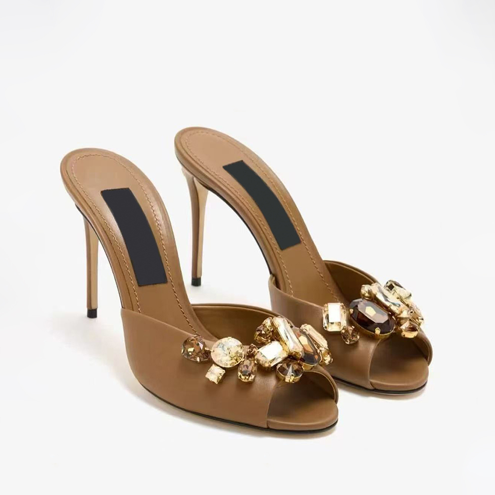 Crystal Bling Bling Women Slippers Slip-On Peep Toe Stiletto Heel Shiny Sandals Summer Fashion Party Rhinestone Sexy Slides designer high-heeled sli