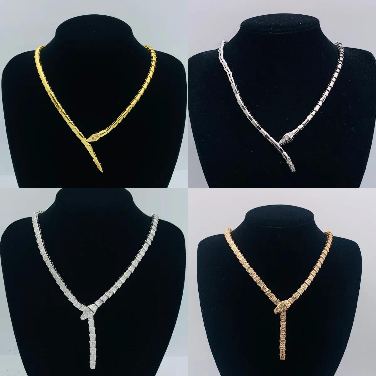 gold necklace pendant Necklace designer jewelry for women diamond 18K rose gold diamond chain red green white snake necklaces jewelrys christmas-image-1102498673