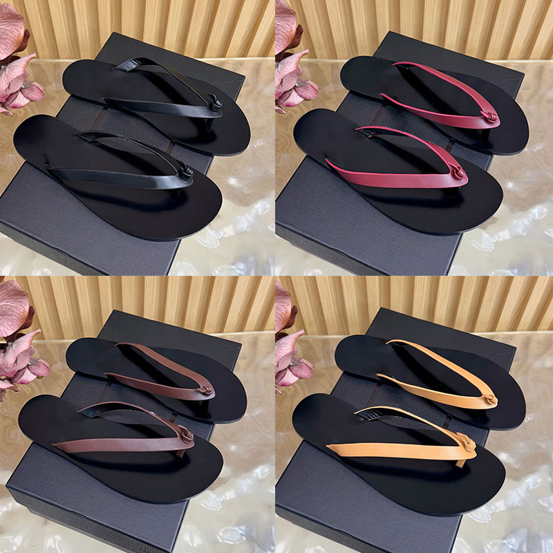 Ladies Summer Fashion Flat Bottom Slippers 2026ss Luxury Designer Metal Logo Flip Flops Womens Outdoor Beach Classic Sandals Genuine Leather Sole Si