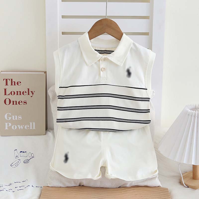 Children's Clothing 2026 New Baby Boys and Girls Summer Clothes 1-5 Years Striped Turn-down Collar Sleeveless Vest and Shorts 2 Piece Kids O-image-1102551058