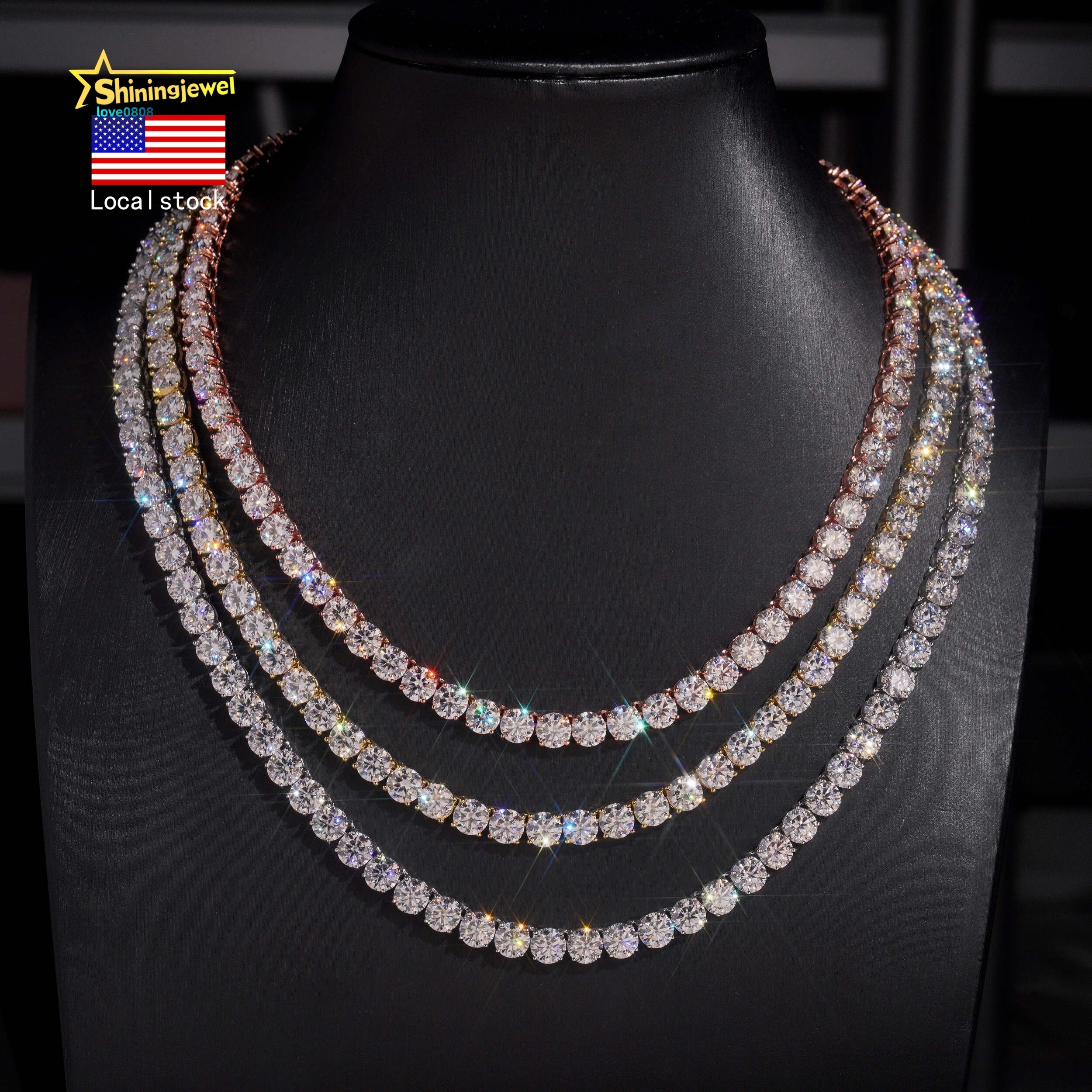 Rose Gold Fast Shipping 925 Silver Jewelry Hip Hop Classic High Quality 2mm 3mm 7 -24 inches Moissanite Diamond Tennis Chain