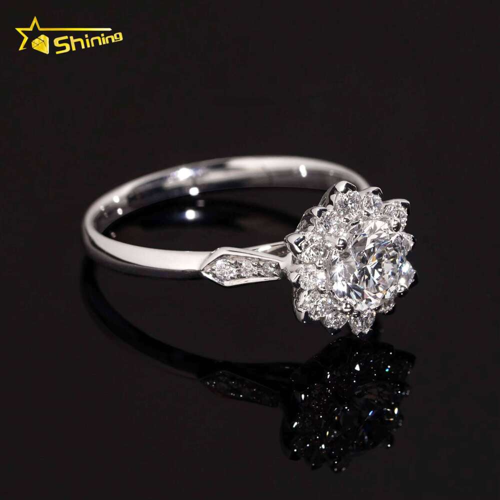 IGI Certified Women's Engagement Wedding Flower-Shaped 10k 14k 18k White Gold Lab-Grown Diamond Ring