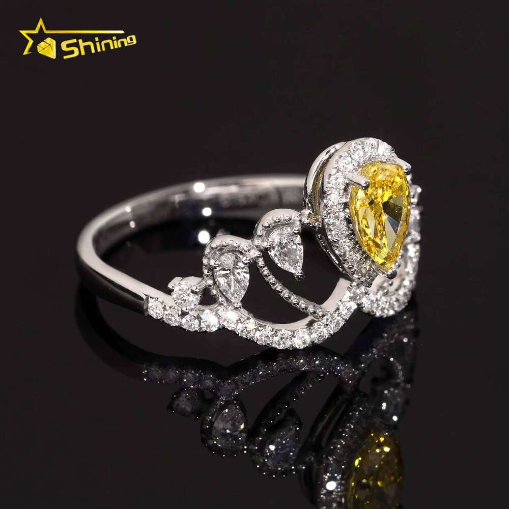 Shining YYJW-MLQW Hip Hop Sterling Silver Pear-Shaped Moissanite Diamond Ring, 18K Gold & Rhodium Plated Accent Stones, Women's Rock Style Enga