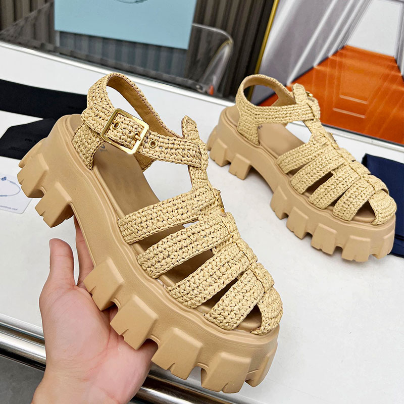 Monolith Crochet Cage Sandals 1X138N designer spring summer sandals womens triangle sandals raffia effect yarn crochet workmanship sandals classic b