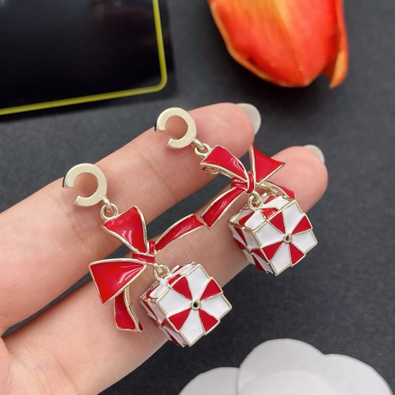 Designer Earrings for Women 18K Gold Plated Enamel Red Bow Drop Earrings Fashion Dangle Earring Stud New Arrival Romantic Jewelry Gift for Her-image-1102577197