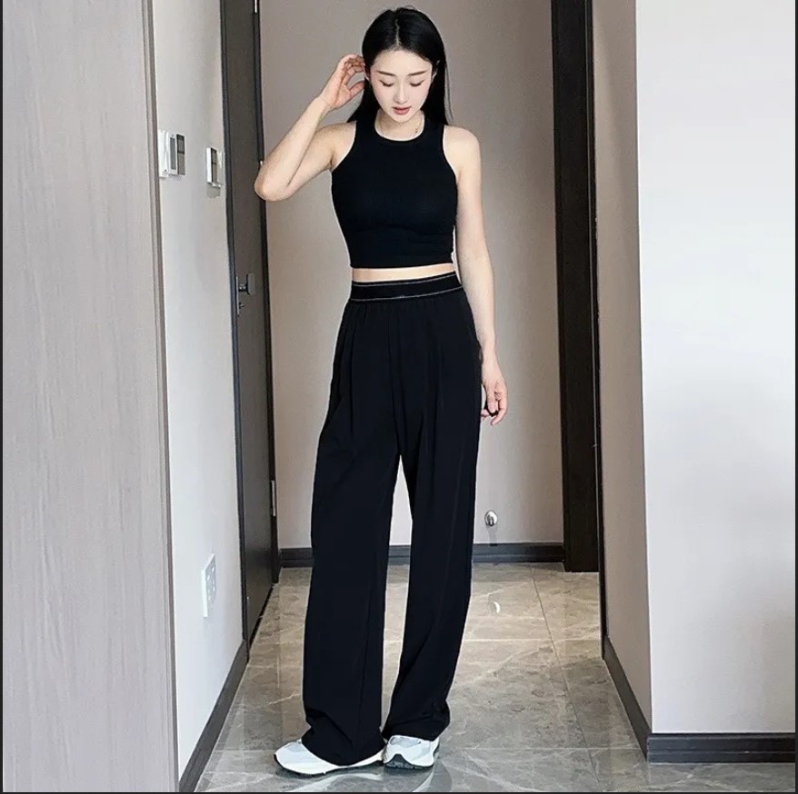New High Waisted Wide Leg Pants for Women Loose Drape Yoga Quick drying Long Casual Trousers for Summer Sports-image-1065826971