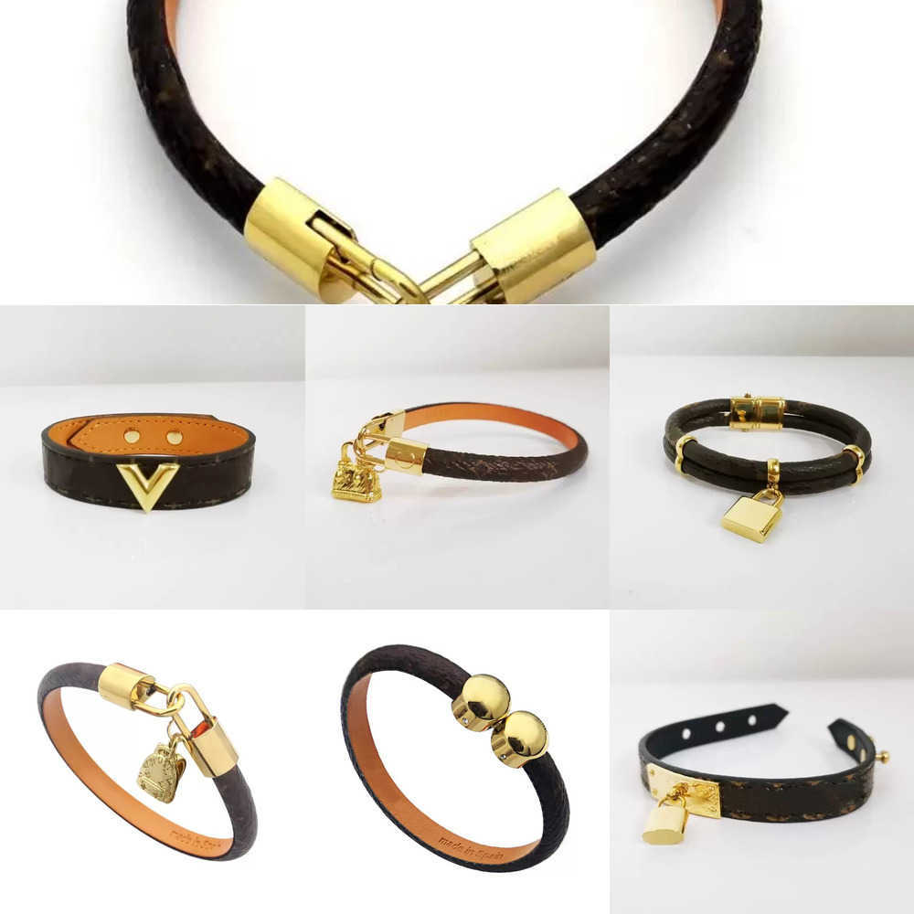 pulsera de cuero Pulsera con cierre de moda joyería clásica pulsera de diseñador plana marrón marca de metal para hombres y mujeres amantes regalo d