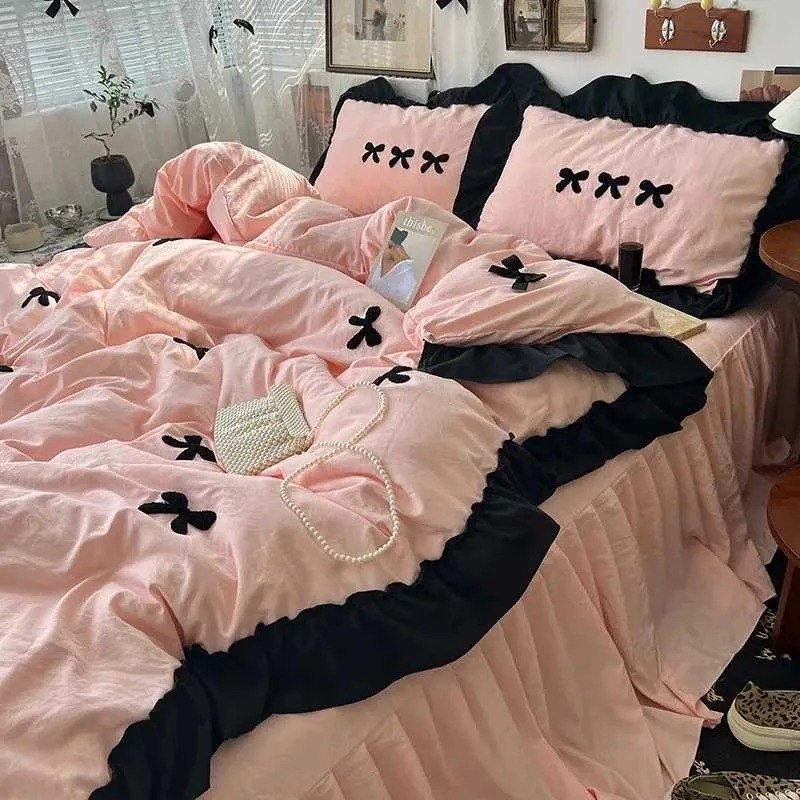 NY11 Pink Cotton Flannel Full/Queen Bedding Set - Soft Sheets & Duvet Cover Included-image-1102613782