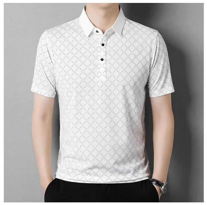 Vêtements de marque de luxe 2026 nouveau T-Shirt d'été à manches courtes en soie glacée pour hommes, Polo à col rabattu, haut fin et respirant, T