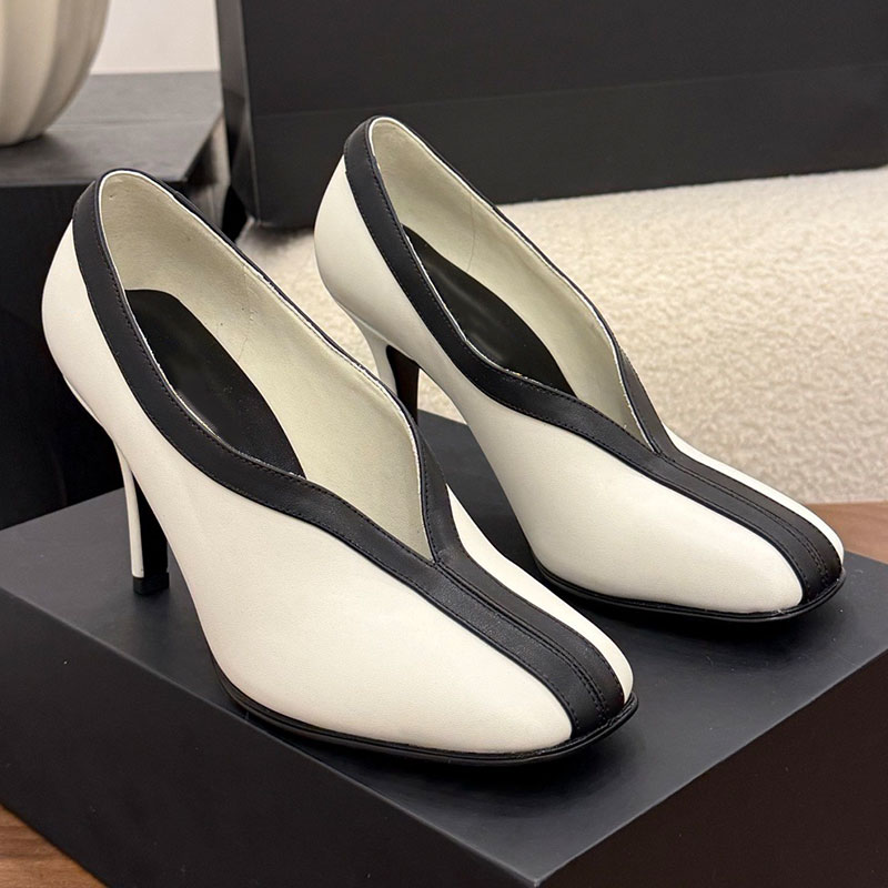 Designer 2026 New Muller Shoes Womens Retro Color Blocked High Heels Ladie Fashion Suede High Heels Mules Leather Outsole Sizes 35 42