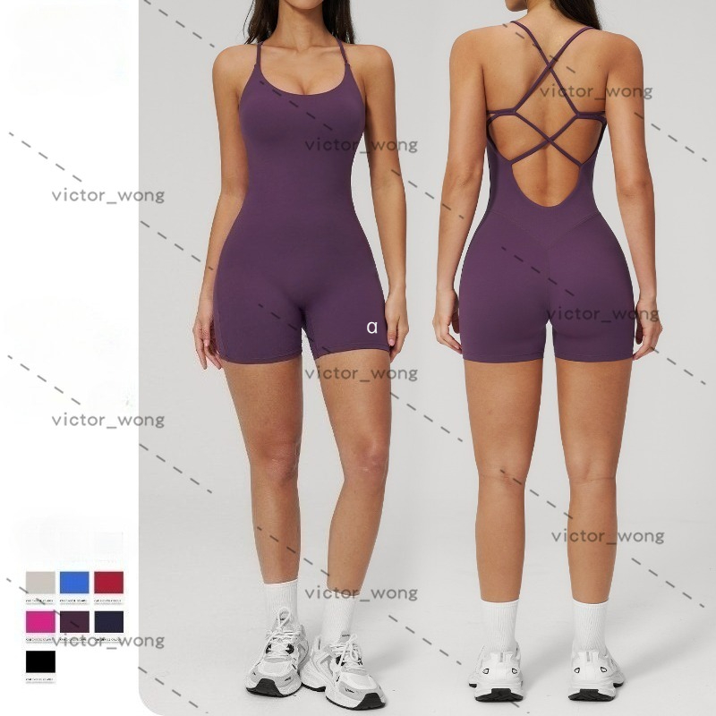 Women's Yoga Bodysuit Crisscross Back Workout Gym Bodysuit: Sleeveless One-Piece Yoga Jumpsuit with Built-in Support 3091